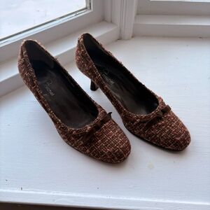 Chanel INSPIRED Tweed Heels - Brown and Orange
